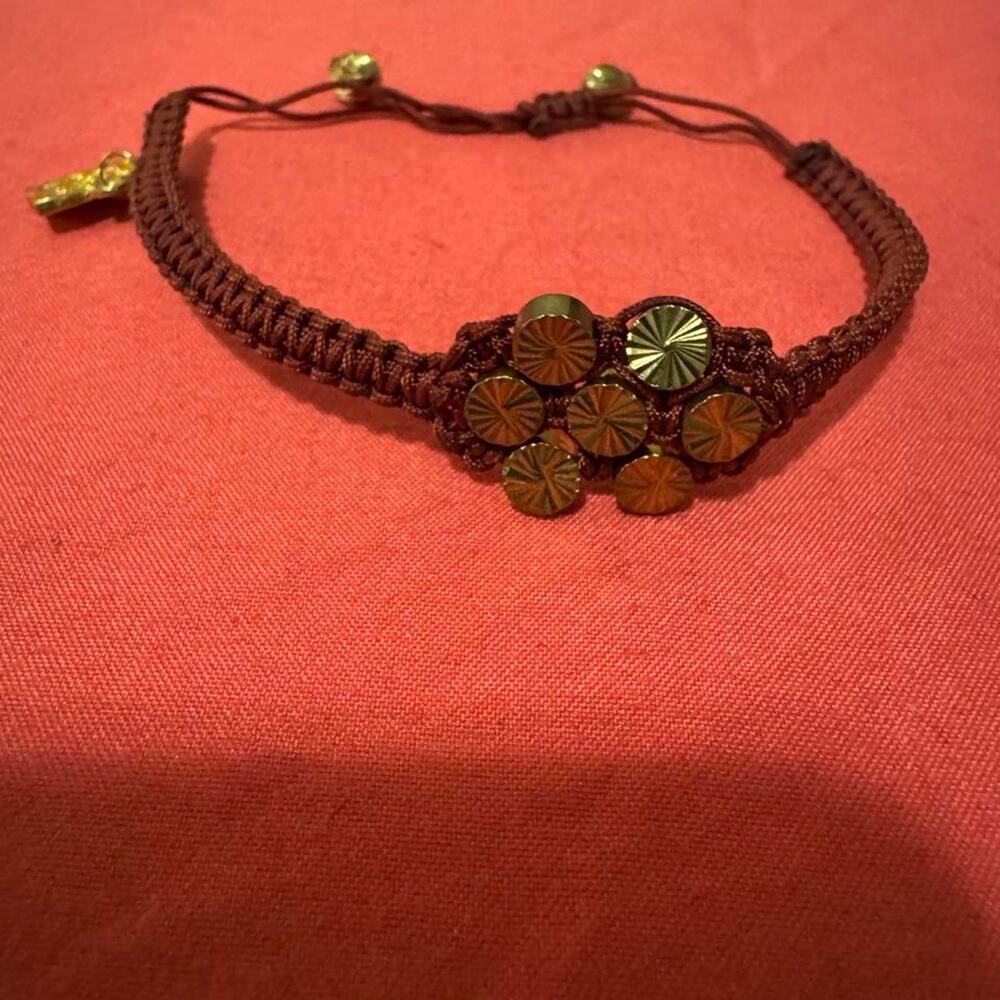Rose Gonzales bohemian style adjustable pull-string bracelet in chocolate brown
